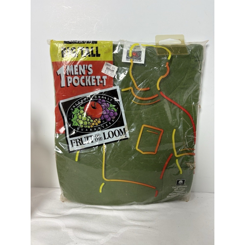 New Vintage Fruit of the Loom Pocket T Shirt Mens XXL Green Deadstock NOS